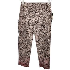 NWT Zac & Rachel Leopard Print Stretch Pull On Beige Pink Trouser Pants Women 12